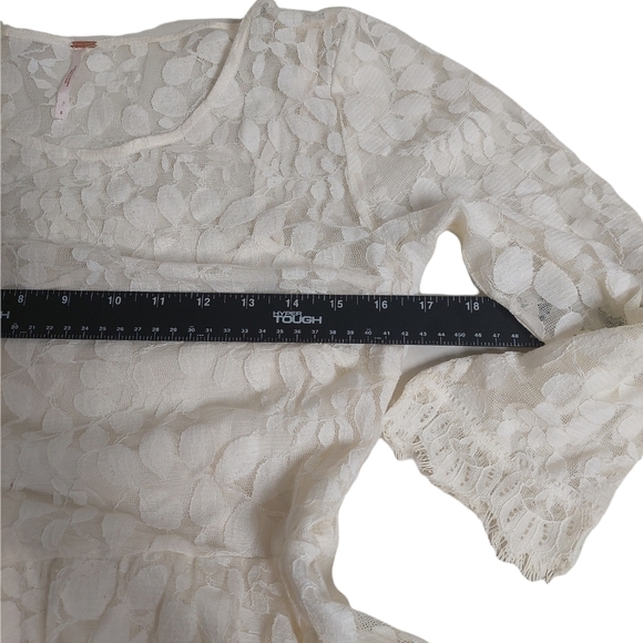 Free People Cream Floral Pattern Lace Dress Size 8 Skater Girl Lined Half Sleeve - Picture 7 of 11